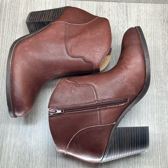 Lucky Brand Boots Womens 10M/40 Eller Western Stacked Heel Side Zip Ankle Brown - Picture 9 of 12